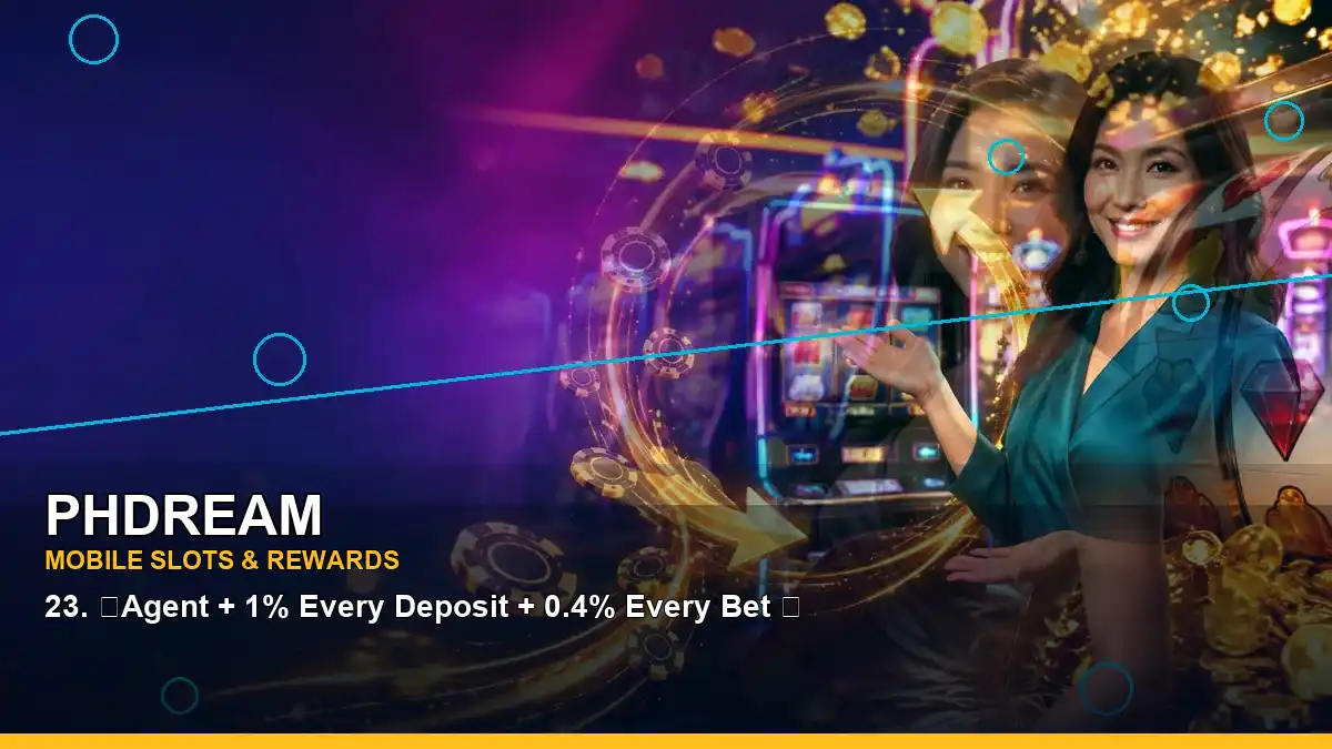 PHDREAM mobile casino rewards display with an adult Filipina host in a wide-action composition