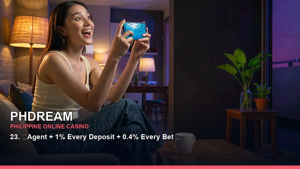 PHDREAM fishing games shown in a mobile casino setting with an adult Filipina host and male player